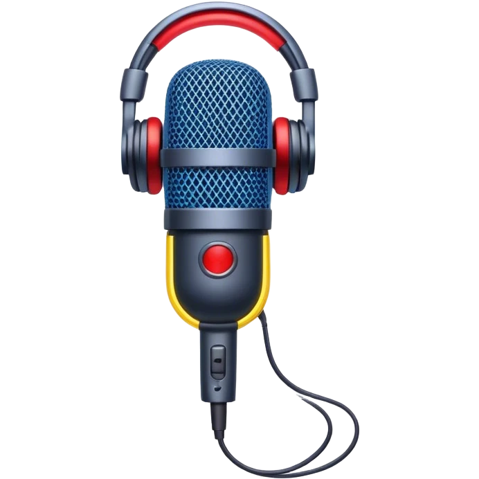Create a dynamic and energetic emoji that represents beatboxing. The design should feature a microphone with soundwaves or rhythmic beats emanating from it, symbolizing the vocal percussion and rhythm of beatboxing. Add subtle elements like headphones or a beat pattern to reflect the technicality and creativity involved. Use bold, vibrant colors like neon blue, red, and yellow to convey the energy and street culture of beatboxing. The background should be transparent. emoji