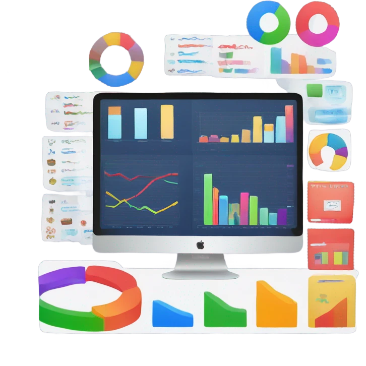 monitor showing a website dashboard with charts emoji