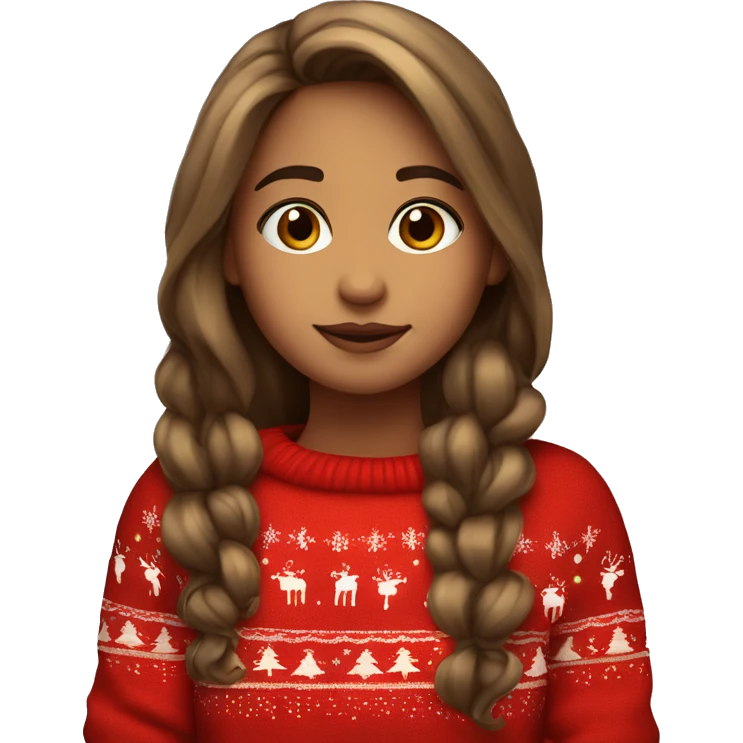 thoughtful-highlight-skin-brown-long-hair-girl-in-red-cute-Christmas-sweater emoji
