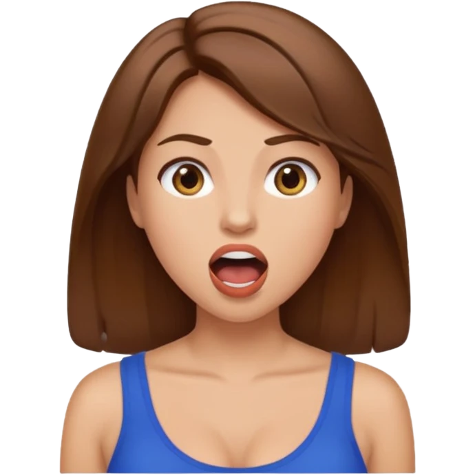 Woman brown hair. Mouth open. Not smiling. Large chest emoji