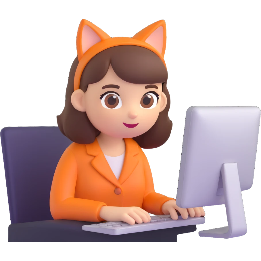 Kat using a computer emoji