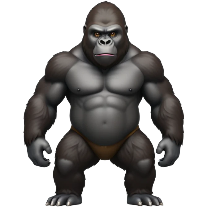 cinematic-gorilla-realistic-full-body-standing-emoji,-broad-muscular-frame-exuding-strength,-thick-dark-fur-glossy-in-the-light,-head-tilted-dramatically,-deep-dark-eyes-filled-with-intense-intelligence,-simplified-yet-realistic-focused-features,-highly-detailed,-glowing-with-an-almost-sarcastic-glow emoji