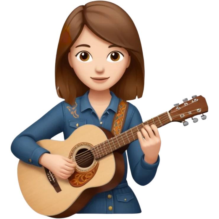 based on this "💁🏻‍♀️" emoji, draw a brown-haired woman playing an acoustic guitar emoji