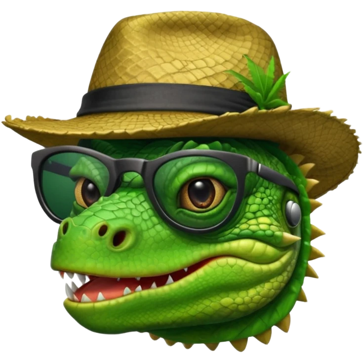 capitalist iguana head with black reflex sunglasses and hat smiling sarcastically emoji