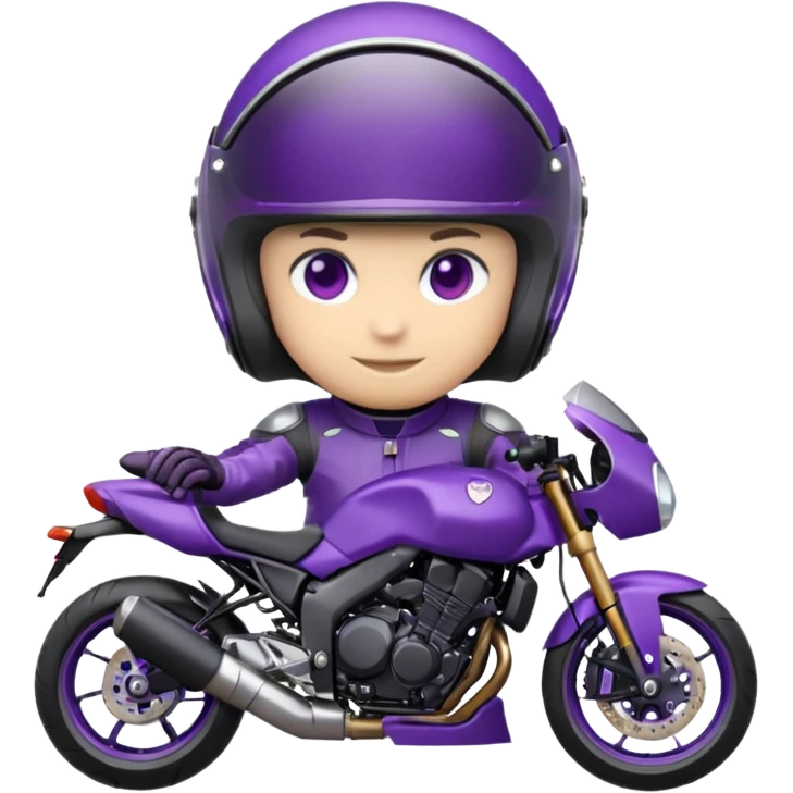 Créer un emoji avec une moto mt07 sport noir mate / violet iridescent très foncé. Avec une pilote dessus visière violet sombre faceless, bulle de la moto violet. Avec fond arrière violet, tenue complète casque inclus violet  emoji