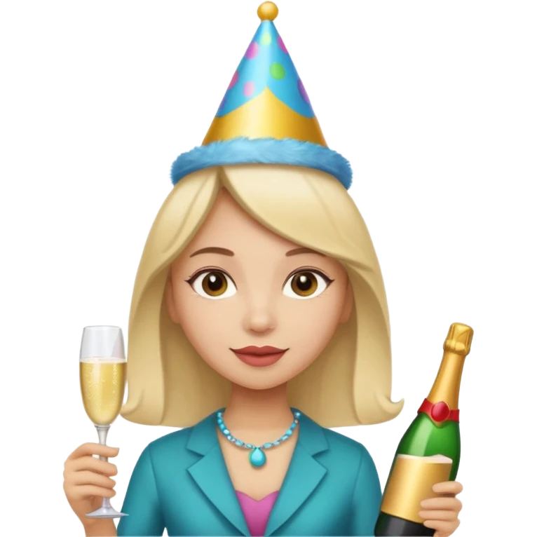 girl with Champagne bottle with party cap. emoji