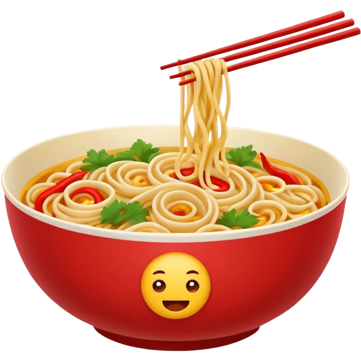 Chinese cuisine humanless avatar in bright emoji-style illustration. Noodles bowl, red and gold colors, simple shapes, flat design, bold and energetic. emoji