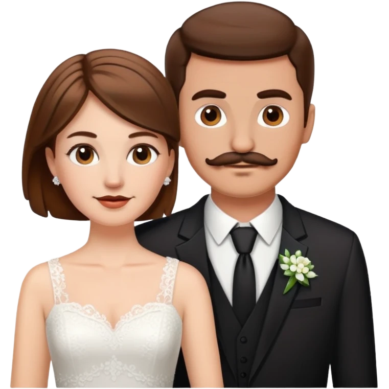 wedding with white girl brown short hair and guy with brown hair and mustache  emoji