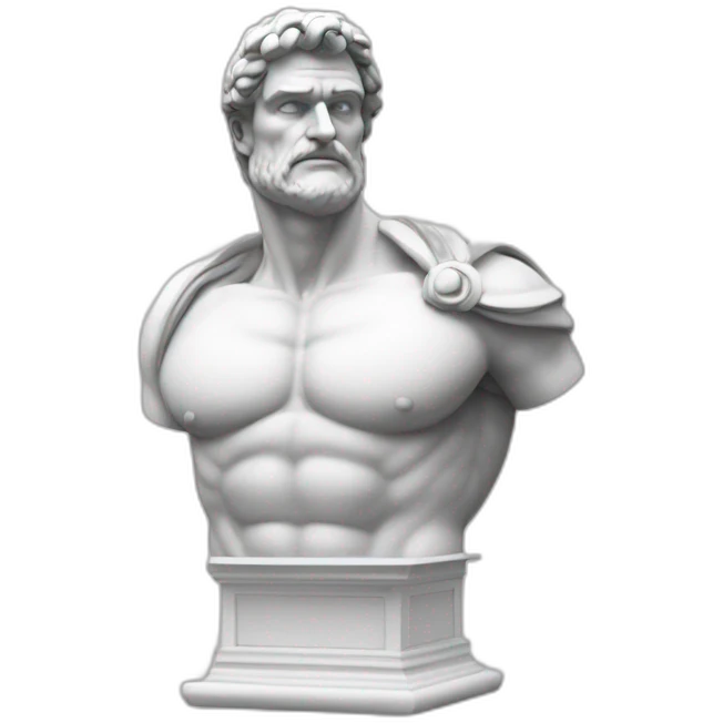 estátua dos pés a cabeça de um homem musculoso igual a Roma antiga. Mármore branco. Sem roupas. emoji