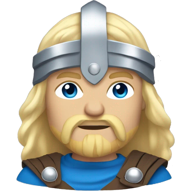 Viking, blue clothes, light blonde hair, silver helmet, blue eyes, muscular emoji