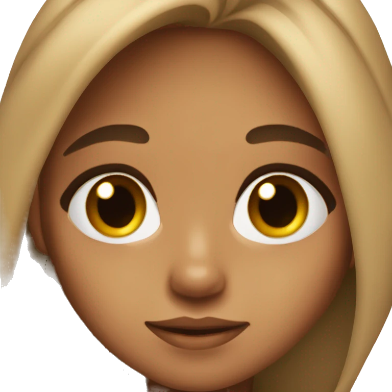 girl with long ish brown hair tan brownish skin and beauty spot near her chin and being cute emoji