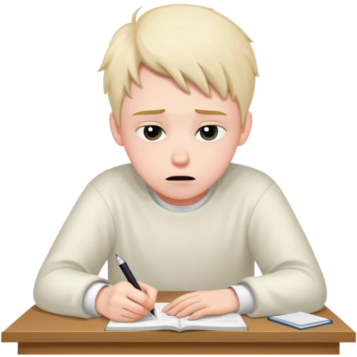 Student frantically writing "Dear God" at the top of an essay paper emoji