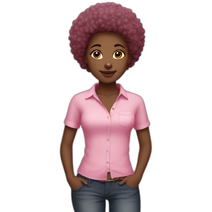 African girl, super short afro, brown eyes,pink shirt emoji