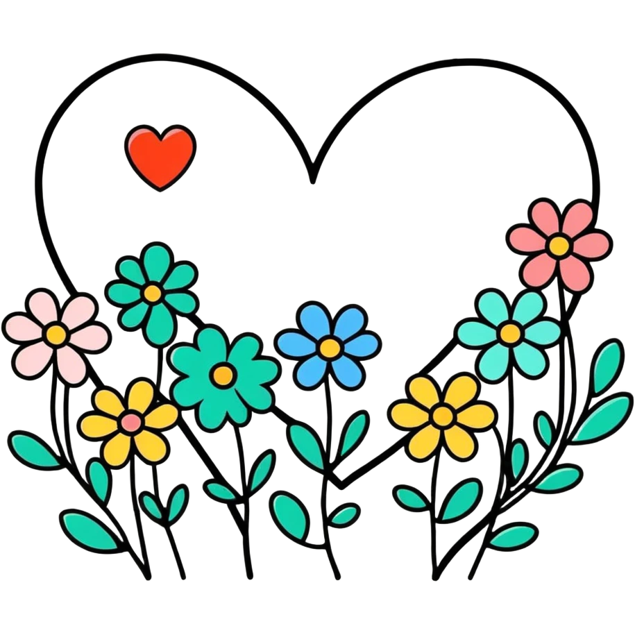 Flowers with hearts emoji