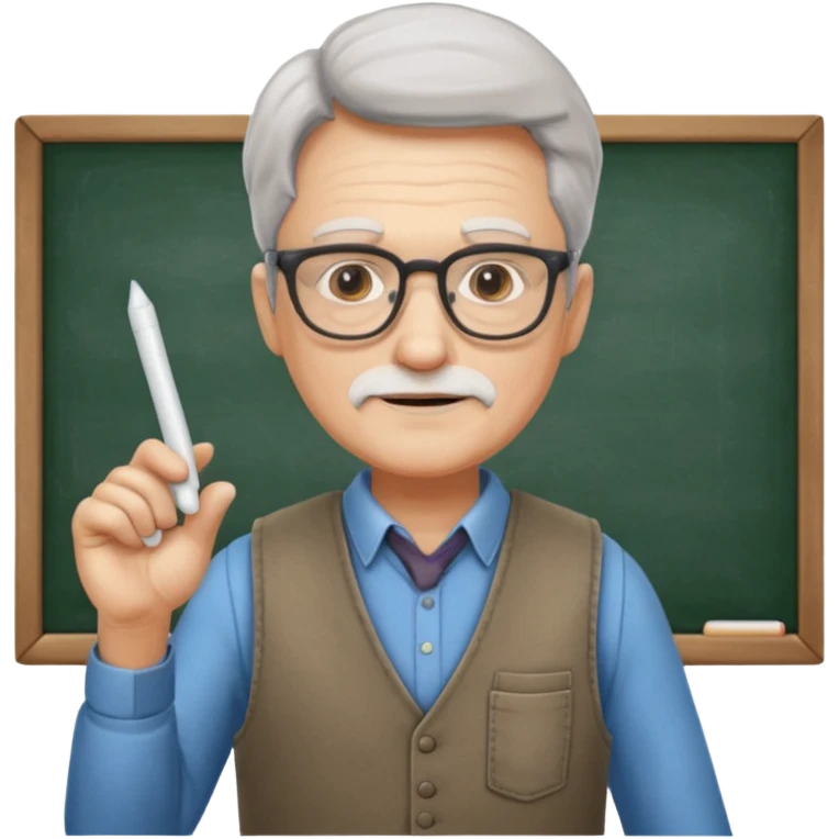 Man teacher: old, wearing vest, wearing glasses, hold chalk on their hand emoji