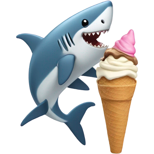 Girl with ponytail standing eating ice cream with a shark  emoji
