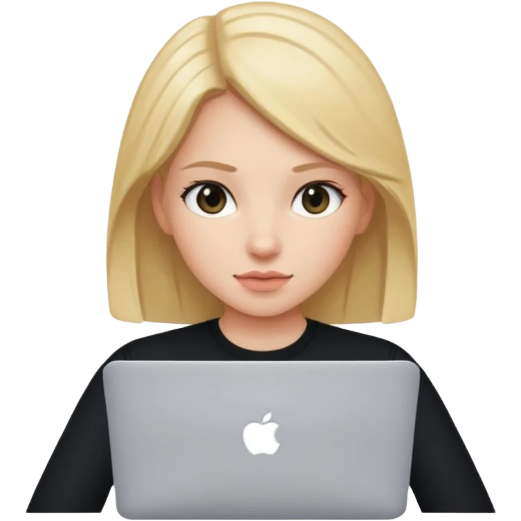 a girl using the mac book air with black emoji