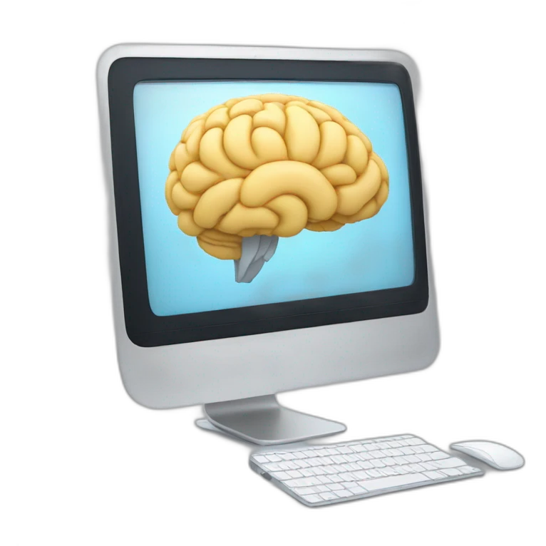 iMac with brain on screen emoji