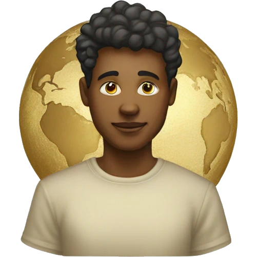 Person wearing T shirt with vintage gilded earth on it emoji