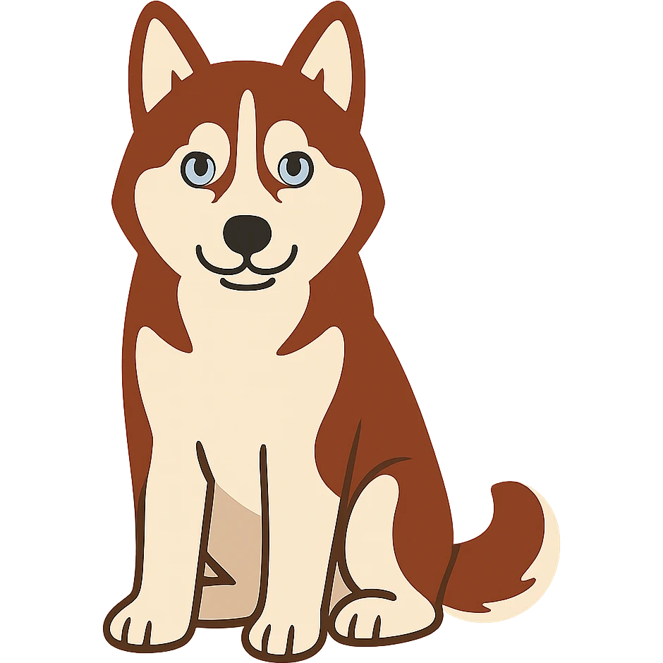 flat toon style red-brown blue-eyed siberian husky sitting emoji