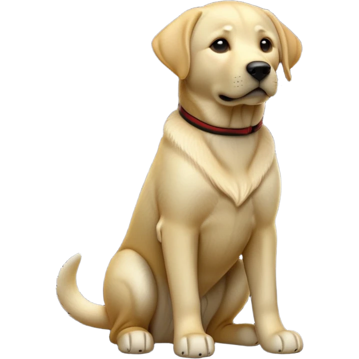 cinematic-[Labrador retriever]-realistic-full-body-sitting-emoji,-tail-resting-loosely-beside-its-paws,-head-tilted-dramatically, -sleek-[black]-fur,-simplified-yet-realistic-focused-features,-highly-detailed,-glowing-with-an-almost-sarcastic-glow emoji