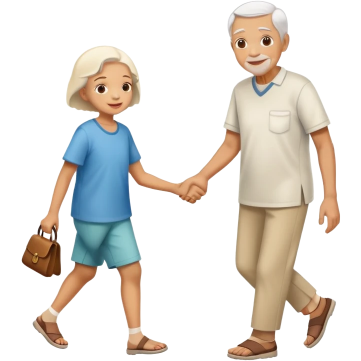 a child helping an elderly person walk, kind and friendly emoji
