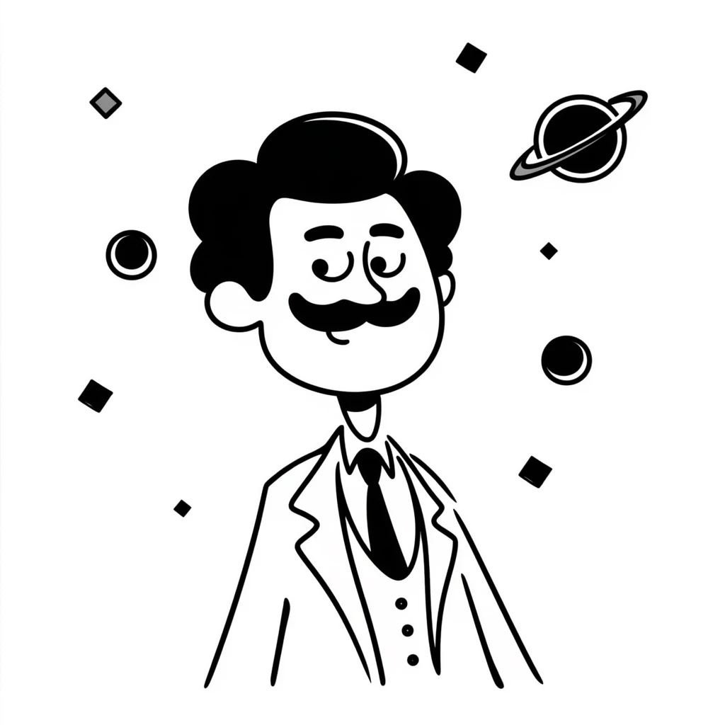 Neil deGrasse Tyson, famous astrophysicist with a mustache, wearing a suit, planets in background emoji