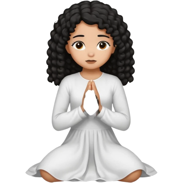 girl praying on knees curls black hair and brown skin emoji