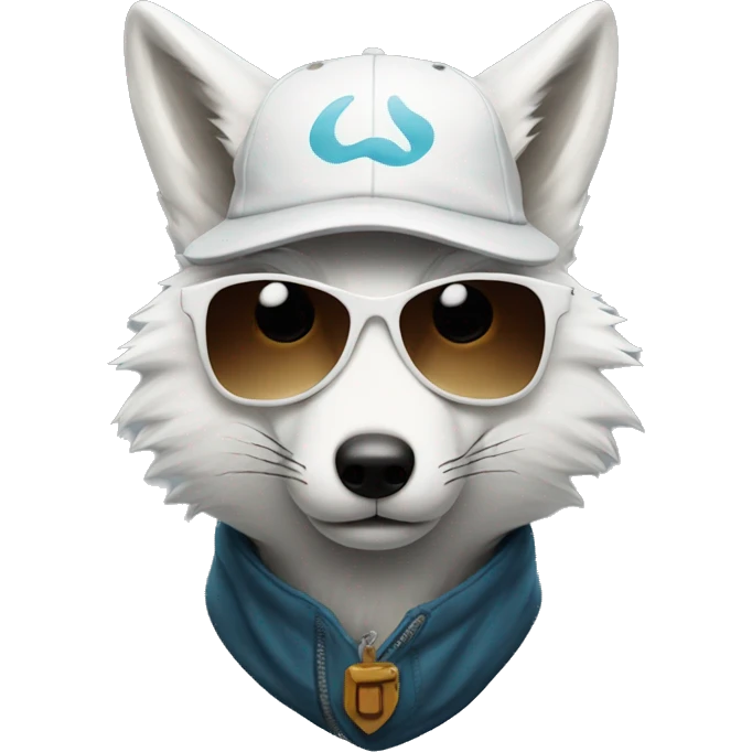 white fox with a mustache and a goatee wearing sunglasses and a cap emoji