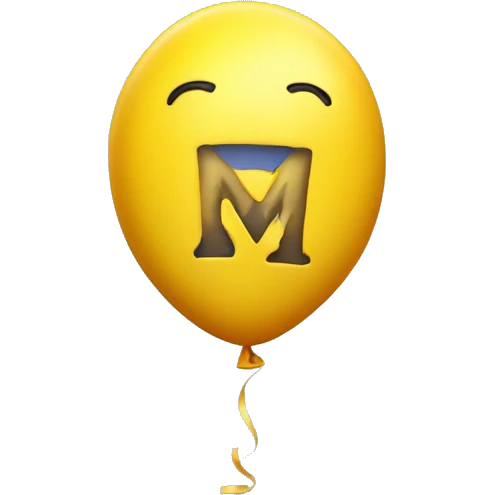 yellow bouncy balloon with letter M instead of handles, with holes like cheese emoji