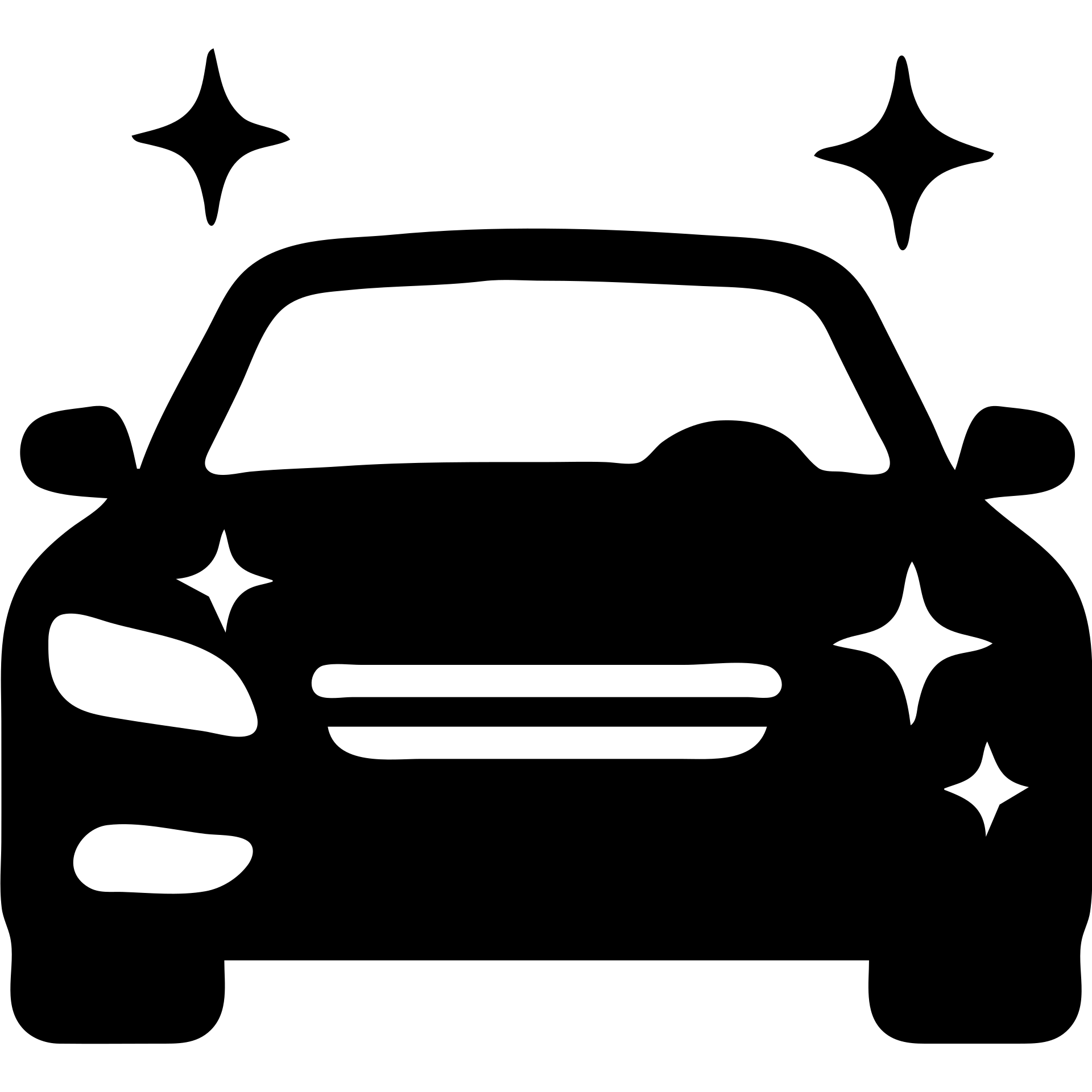 solid icon of a premium luxury car, glossy black with several small stars and clear reflections, pristine spotless appearance, minimal and elegant emoji