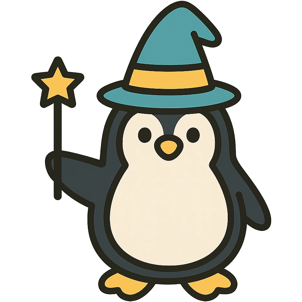 color outline icon of a penguin wizard emoji
