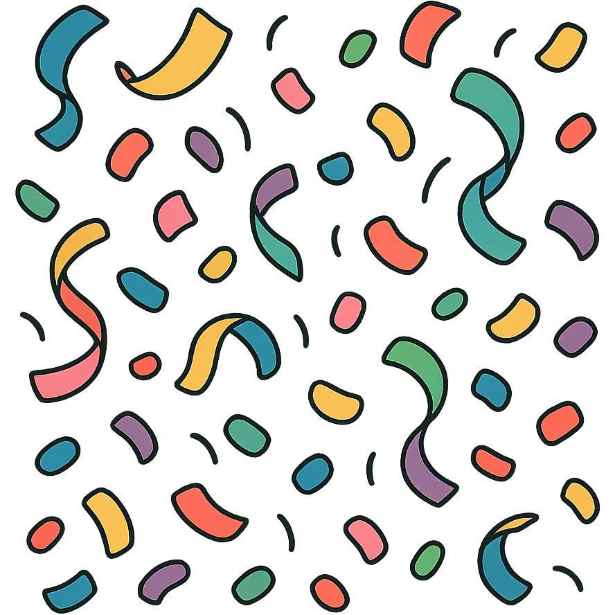 flat toon illustration of falling confetti, vibrant colors emoji