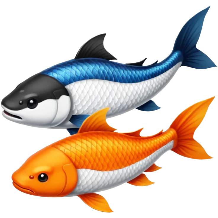 Creo dos pezes koi, como el Jim y el jam, una todo balcón y el otro todo de negro, de una perspectiva desde arriba. emoji