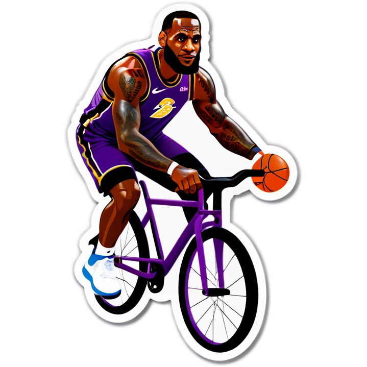 lebron james riding a bike on a egg plant emoji