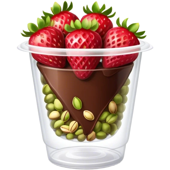 Chocolate covered Strawberries with pistachios in a plastic cup emoji