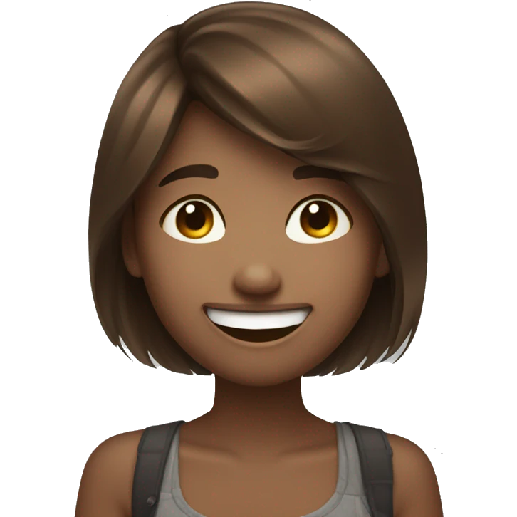 brown hair girl blushing and giggling looking at phone emoji