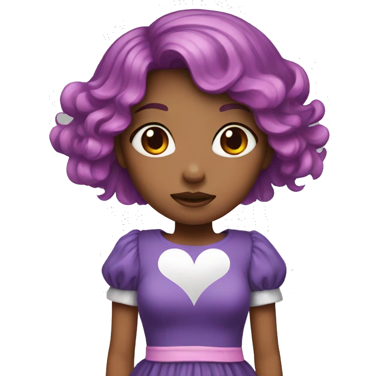 girl with split black and pink hair, crying, purple dress with white heart on the center. emoji
