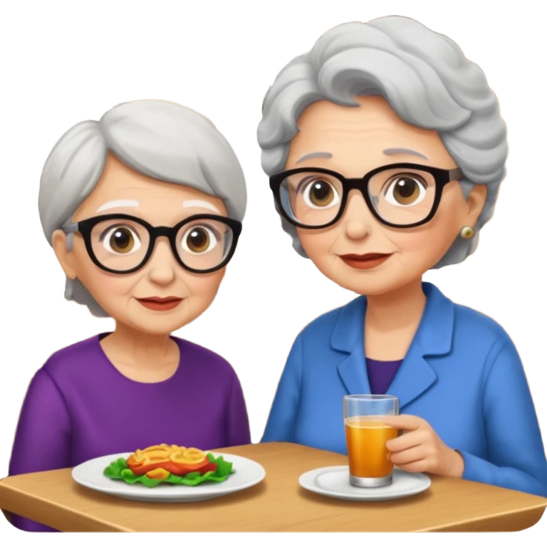 conversación dentro de un restaurant  dos personas y una de las persoans sea una abuela emoji