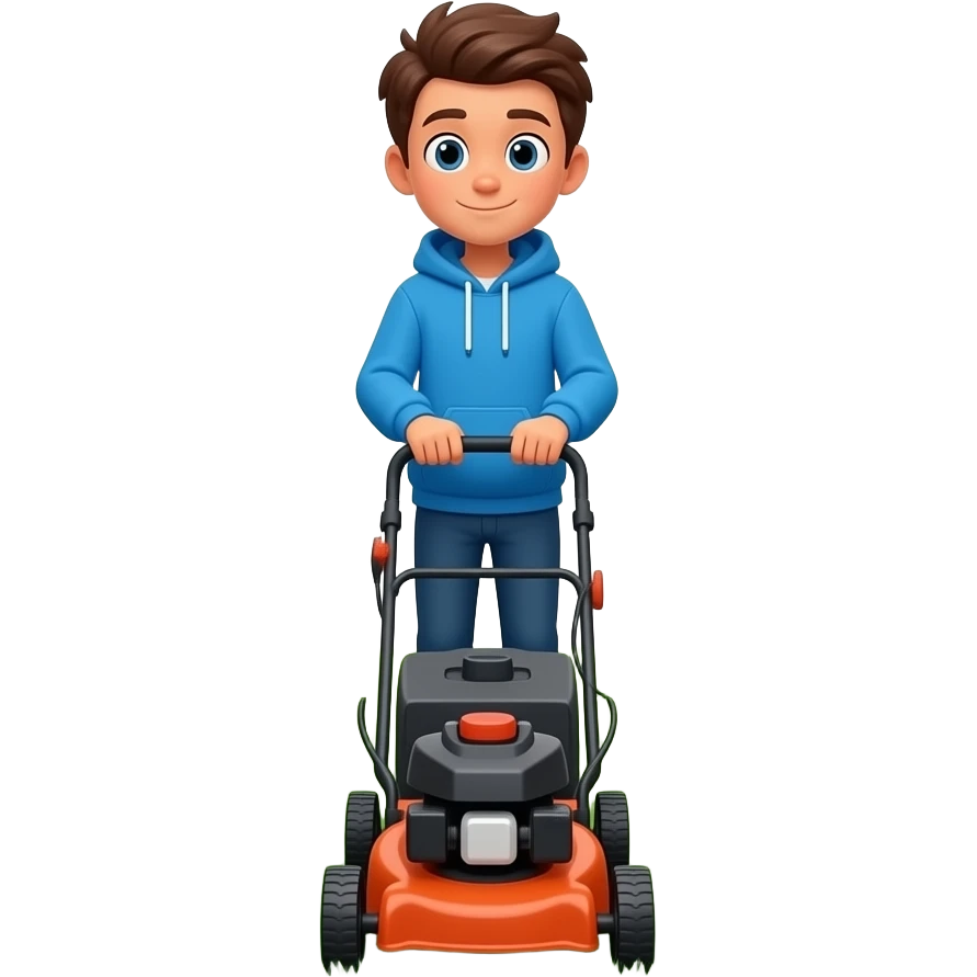 an urban boy mowing the lawn with a lawn mower emoji