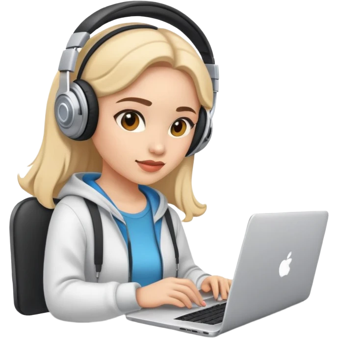 girl video editor with headphones, working on a laptop emoji