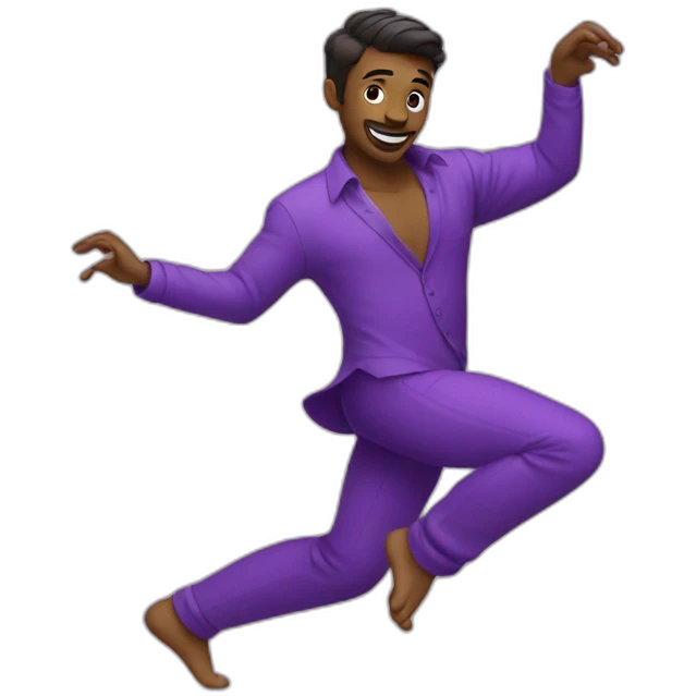 Guy dancing with purple clothes emoji