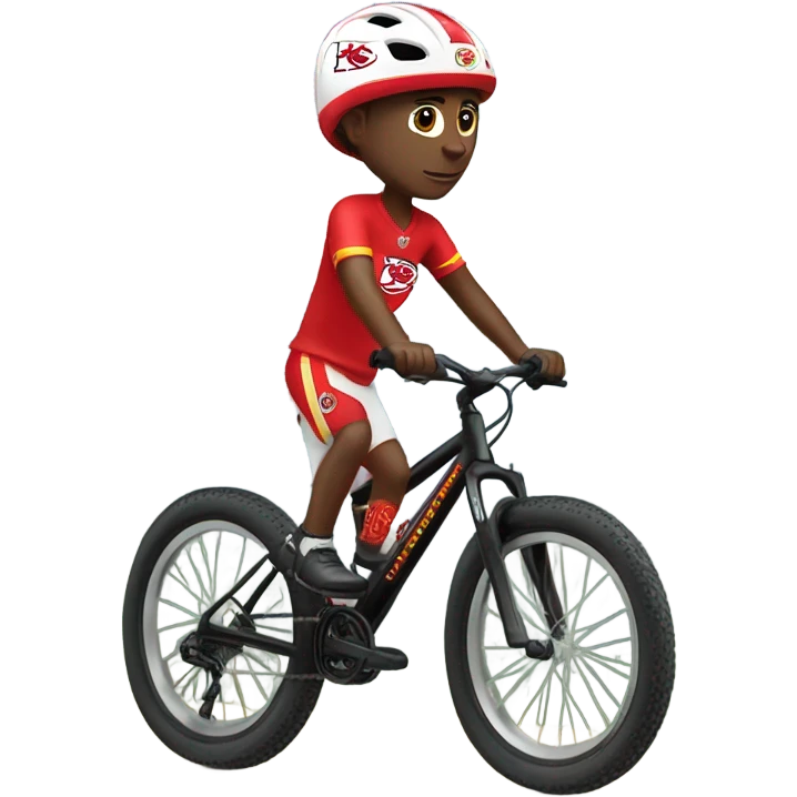 White boy in Kansas city chiefs fan gear riding black mountain bike emoji