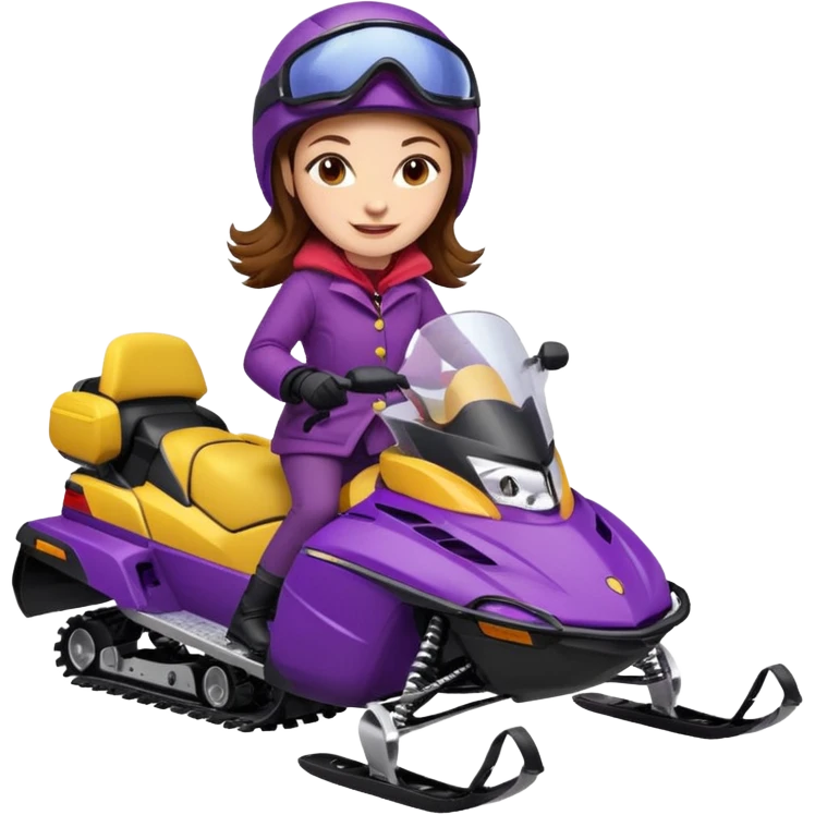 Brown hair Woman wearing red coat  on purple and yellow snowmobile emoji