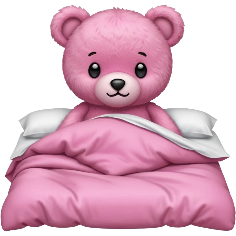 Fuzzy Pink teddy bear tucked in bed  emoji