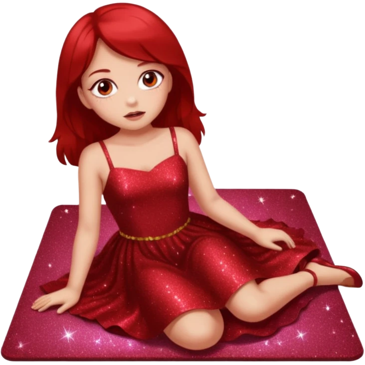 red glitter girl with eyes lying on the floor emoji