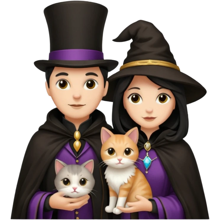 magician couple and their pet cat emoji
