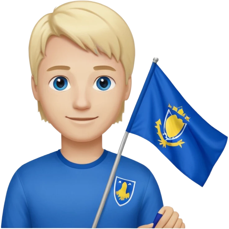 Create a man with bosnia flagg in his hand with blue eyes blond here with agatha emoji