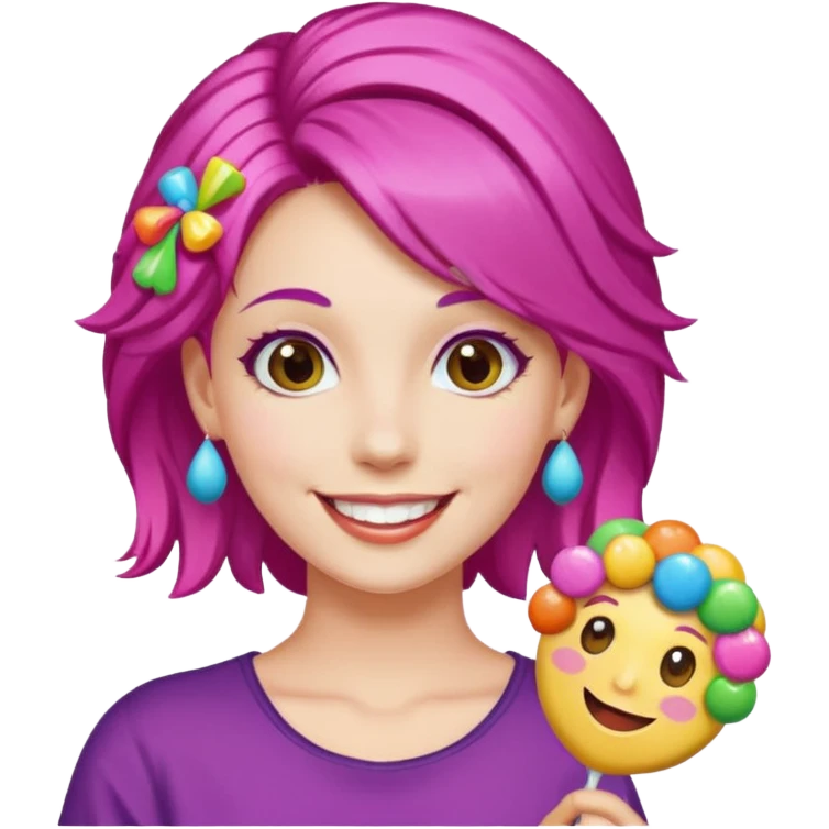 colorful hair woman with candy accessories, not holding a candy emoji