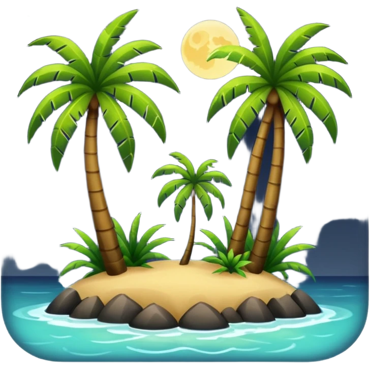 Isla y palmeras negras, en la noche, emoji